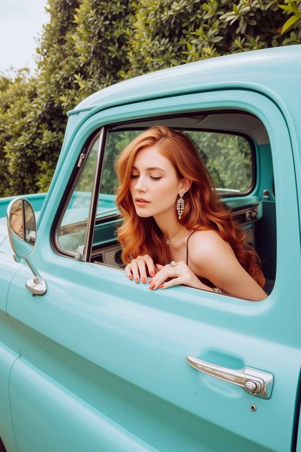 Vintage Pickup Window Portrait