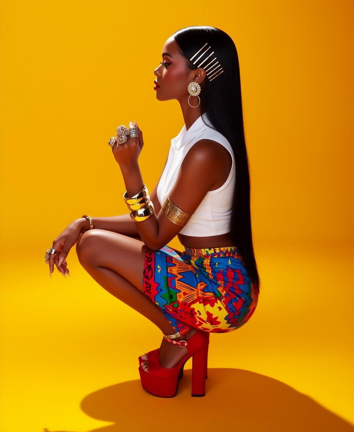 Red Platform Heels White Sleeveless Crop Studio Yellow Seamless