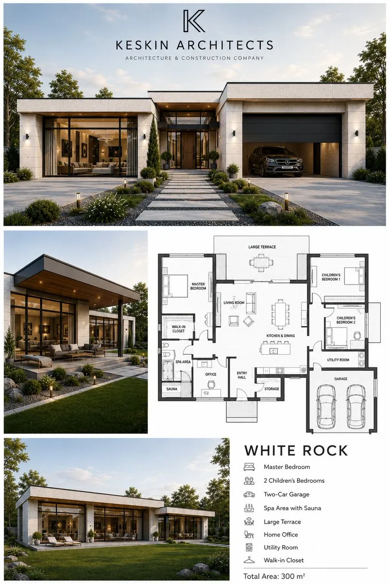 Modern House Exterior With Luxury Suv And Landscaping