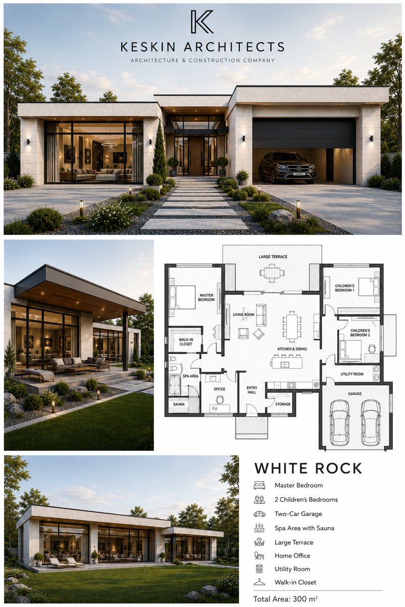 Modern House Exterior With Luxury Suv And Landscaping