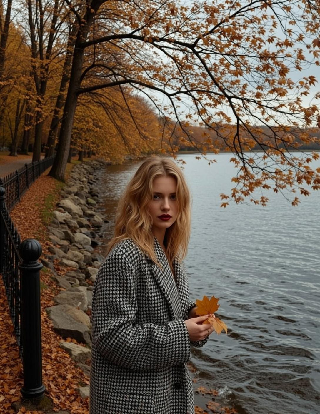 Houndstooth Coat Lake Leaves