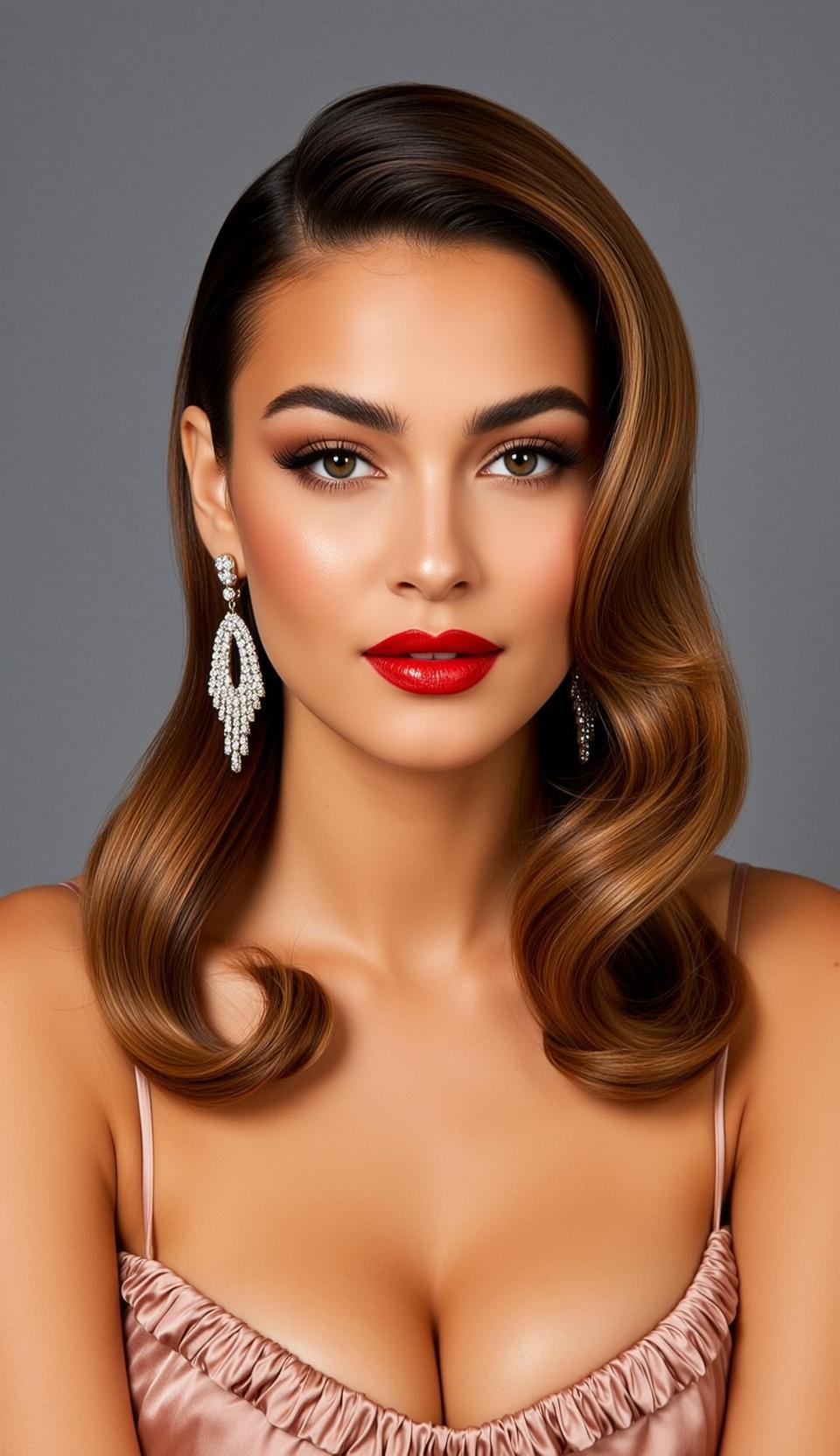 Glamorous Woman Pink Camisole Diamond Earrings Studio