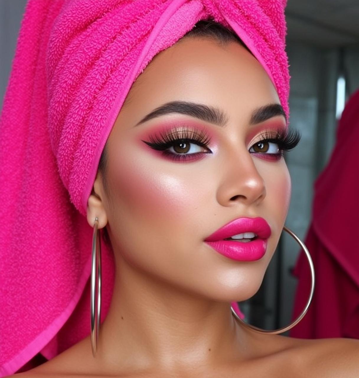 Makeup Photorealistic Young Bright Pink Terrycloth Towel