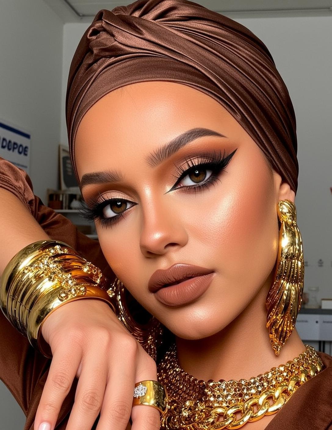 Makeup Captured Close-up Her Head Tilted Slightly
