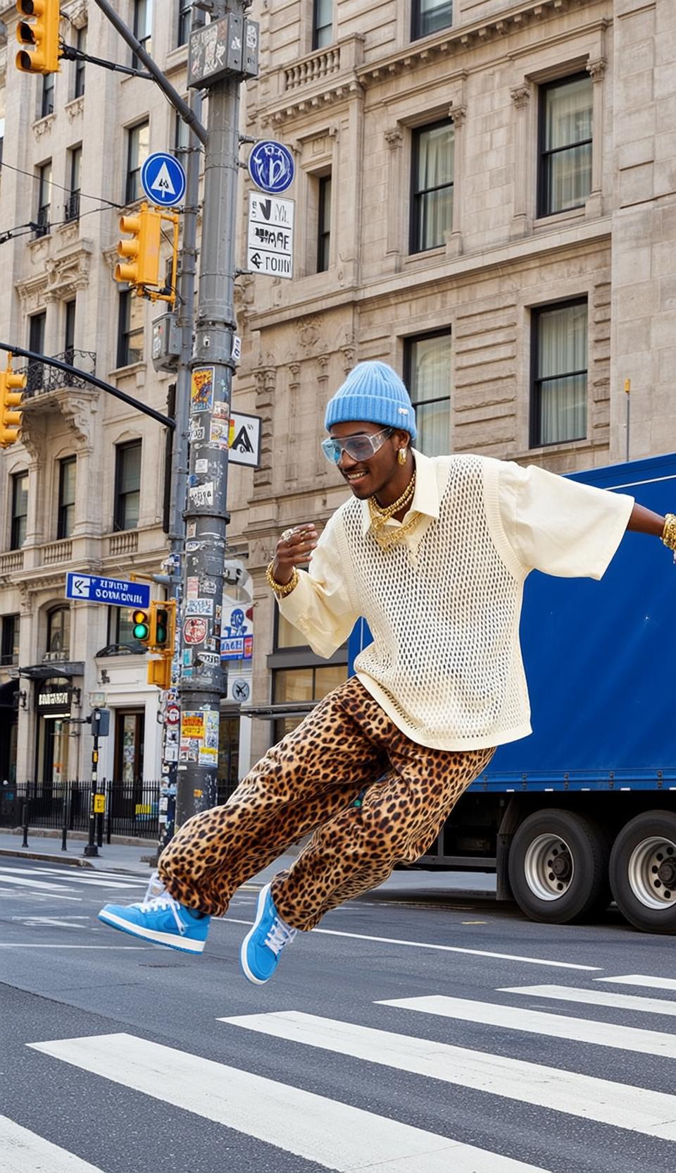 Leopard Pants Crosswalk Jump