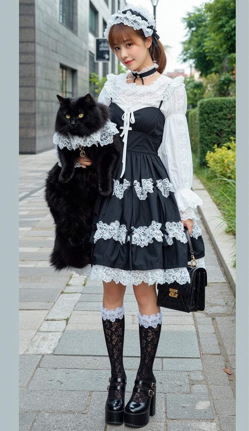 Black Cat Lolita Street Pose