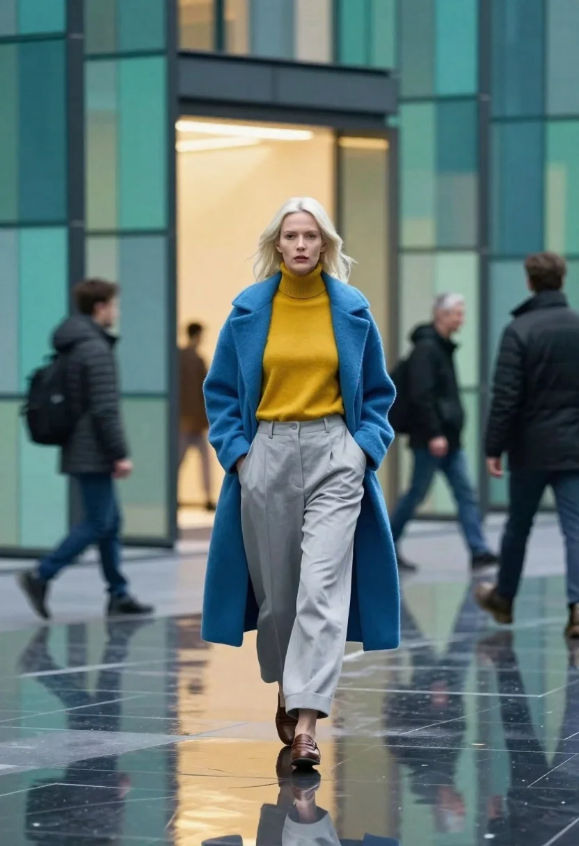 Full-body Portrait Woman Walking Through Abstract Architectural Space Defined Tall reference photo