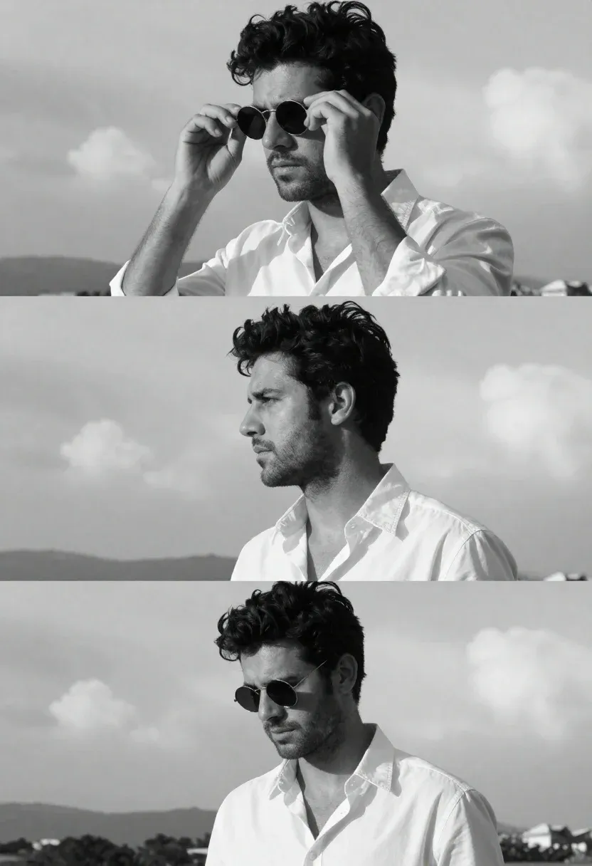 Black And White Triptych Featuring Handsome Man With Dark Hair
