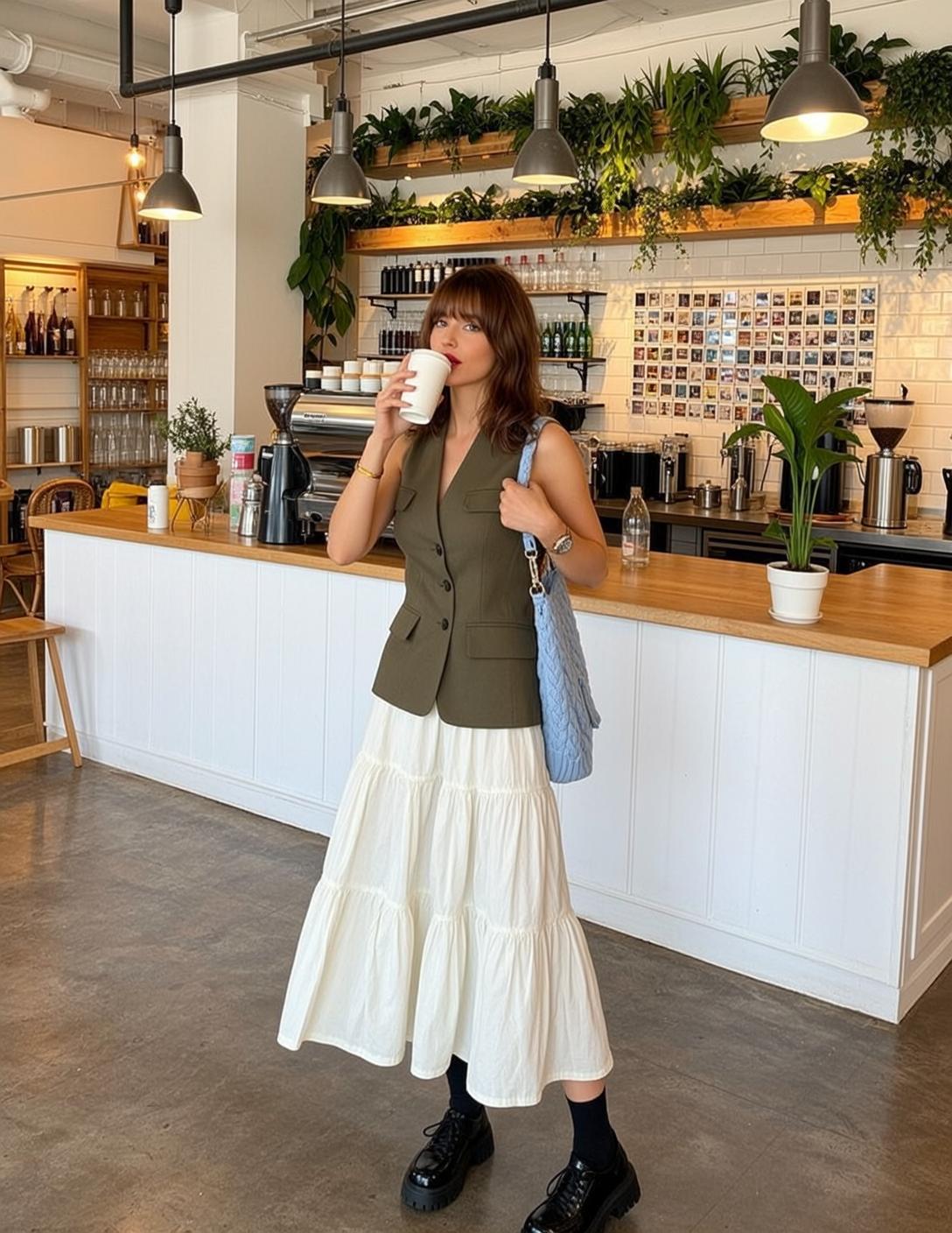 Casual Young Brown Bangs Fair Olive Green