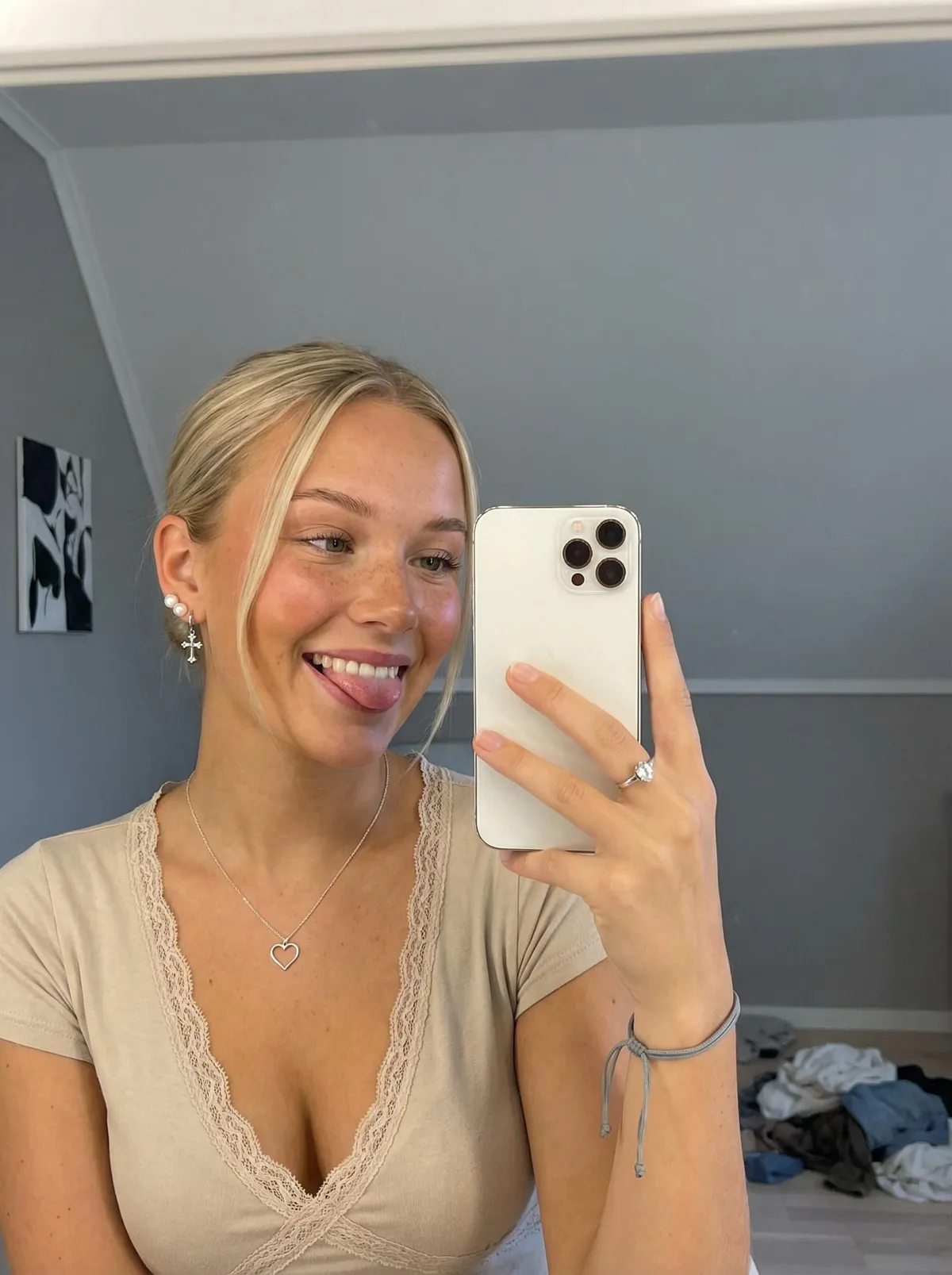 Makeup Earrings Necklace Bracelets And Rings In Mirror Selfie