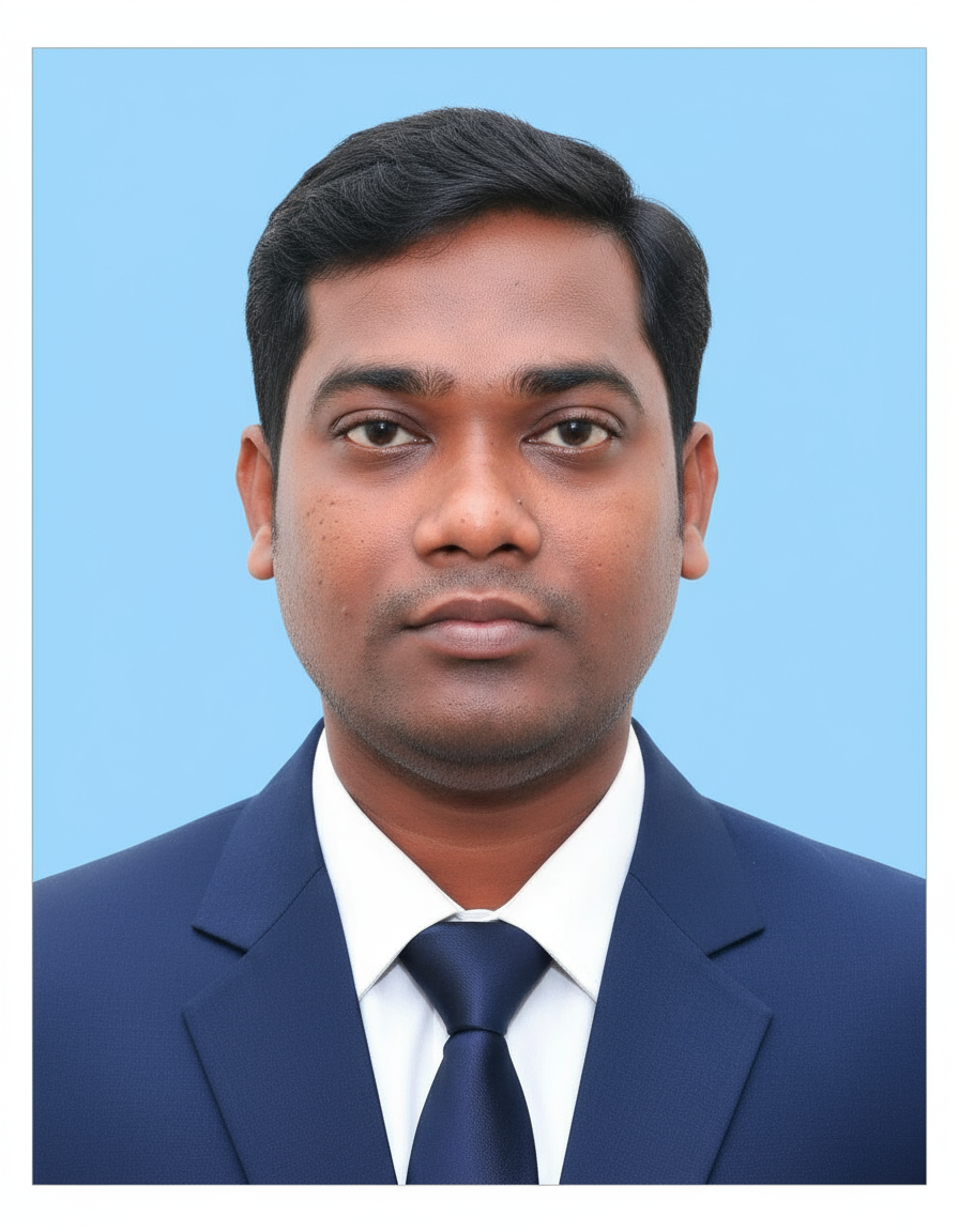 Professional passport photo of a person in a navy-blue coat and tie against a light background, displaying a neutral expression.