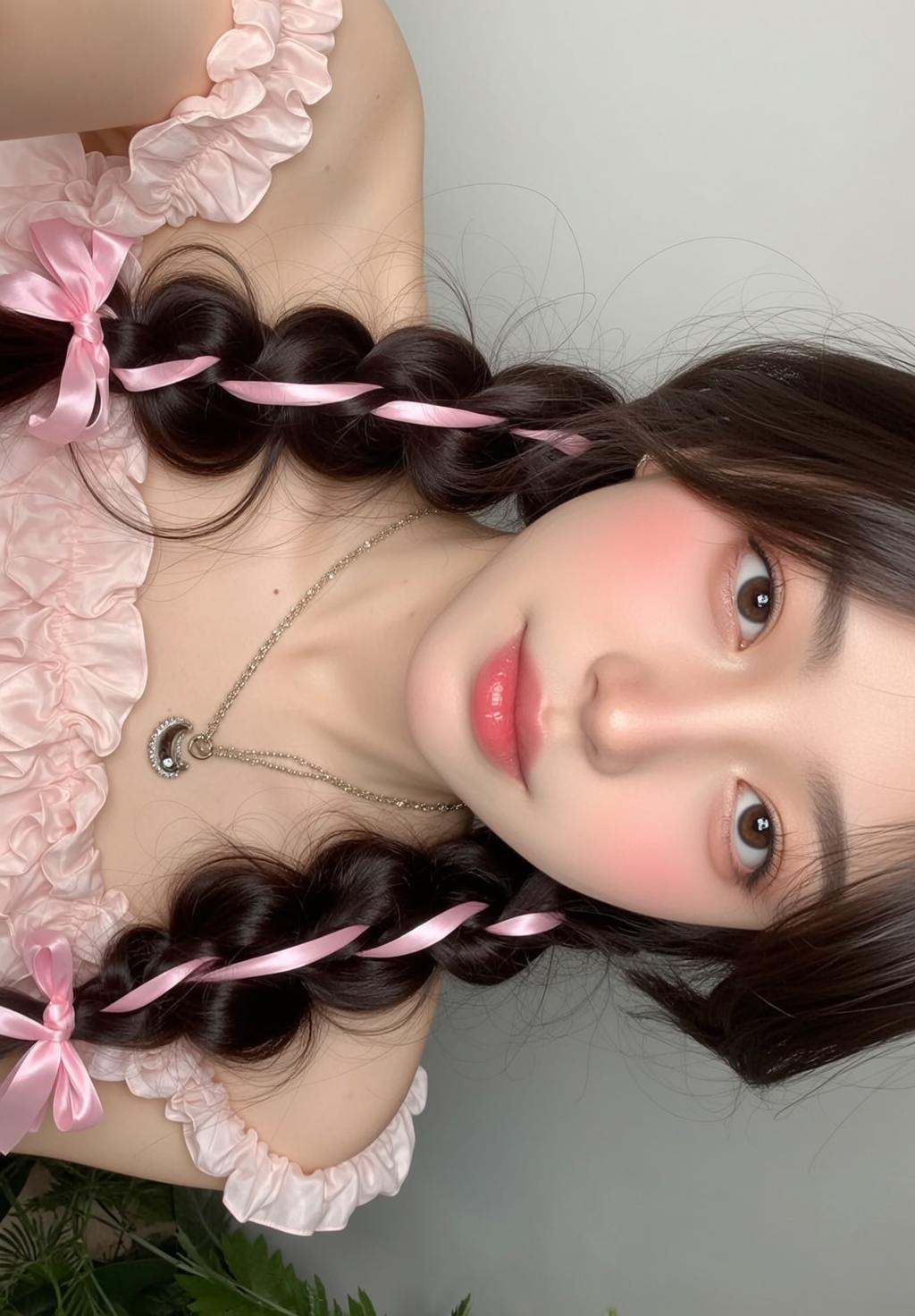 Pink Ribbon Portrait Moon Necklace