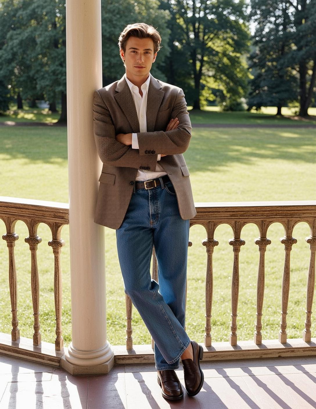 Young Brown Styled Fair White Button-up Shirt