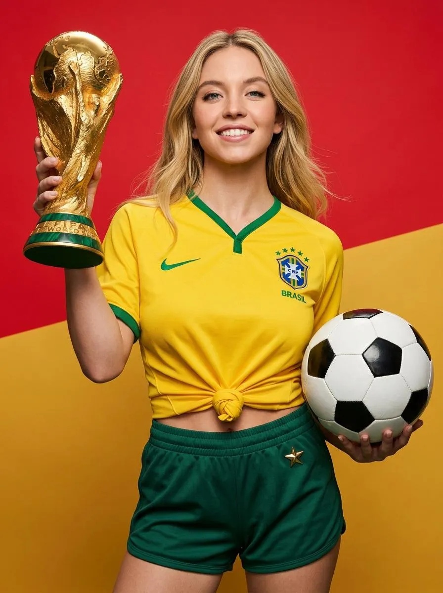 Holding Soccer Trophy And Ball Vibrant Background