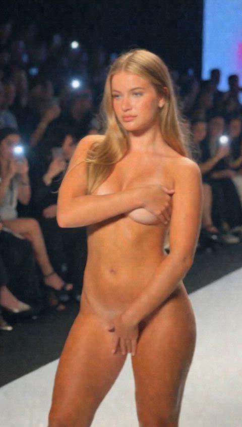 Fashion Runway Model High Key Lighting Blurred Audience
