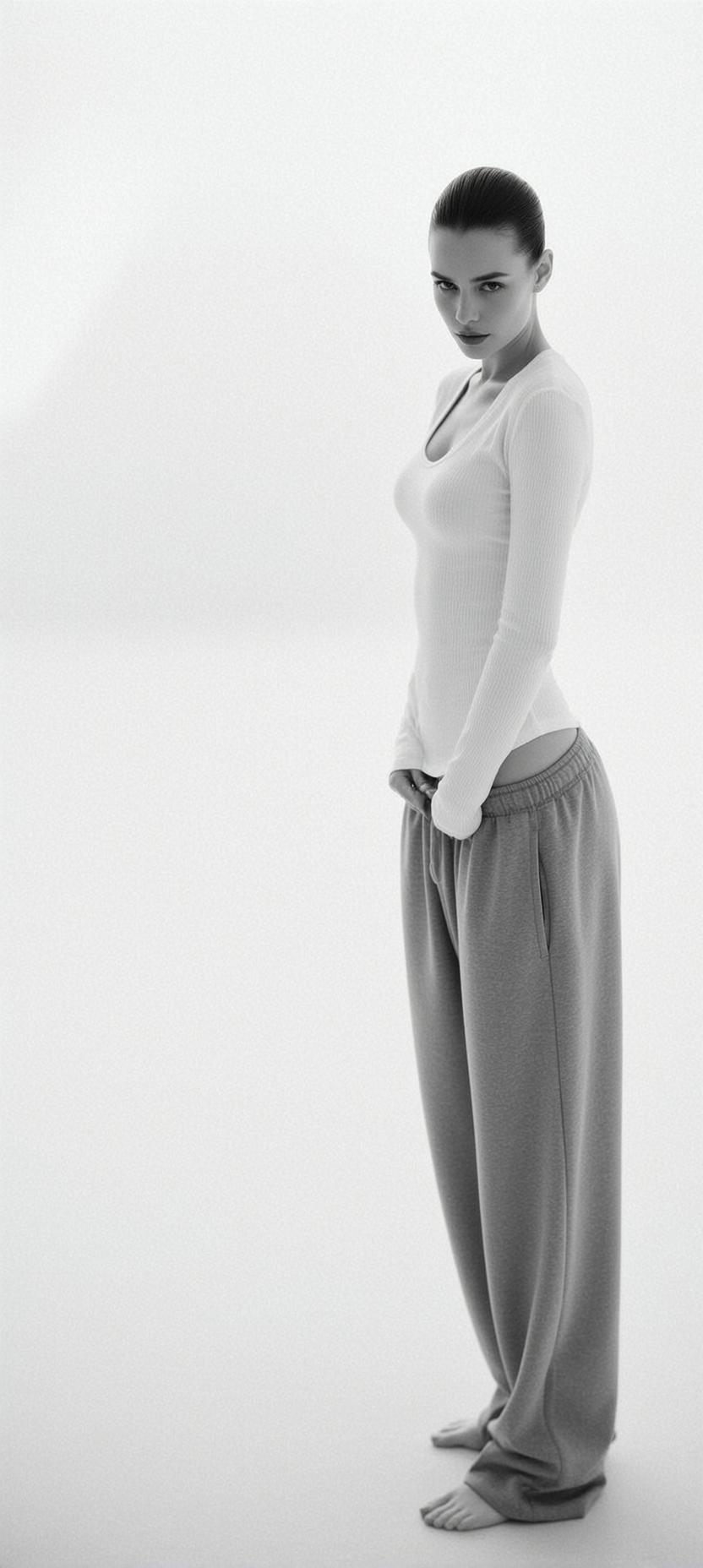 Full-body Vertical Black And White Photograph Captures Young Woman Standing