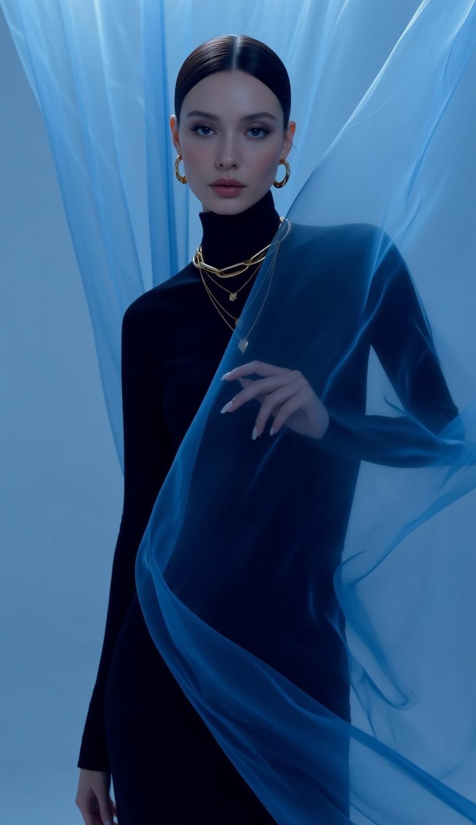 Blue Fabric Turtleneck Portrait