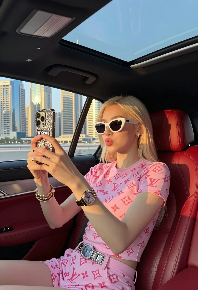 Young Woman With Platinum Blonde Hair Takes Selfie Inside Luxury