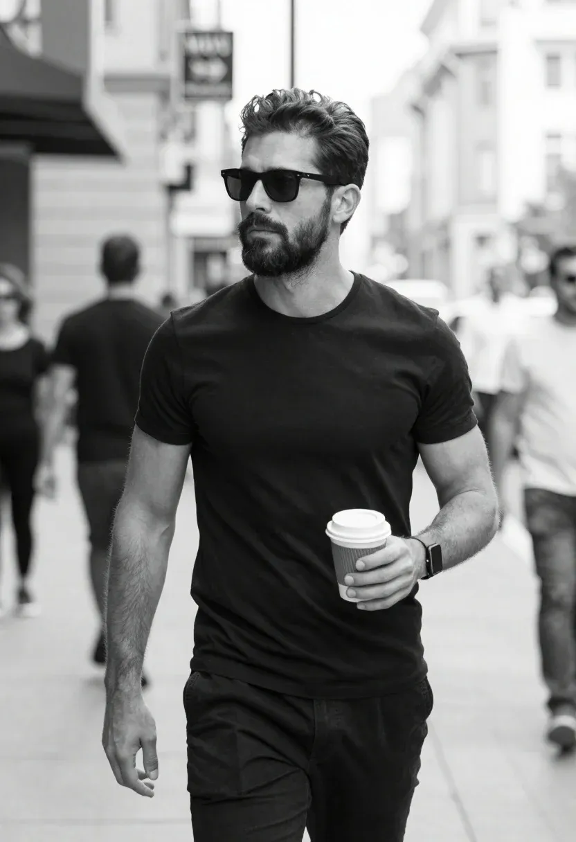High-quality Black And White Photograph Stylish Man Walking City Street