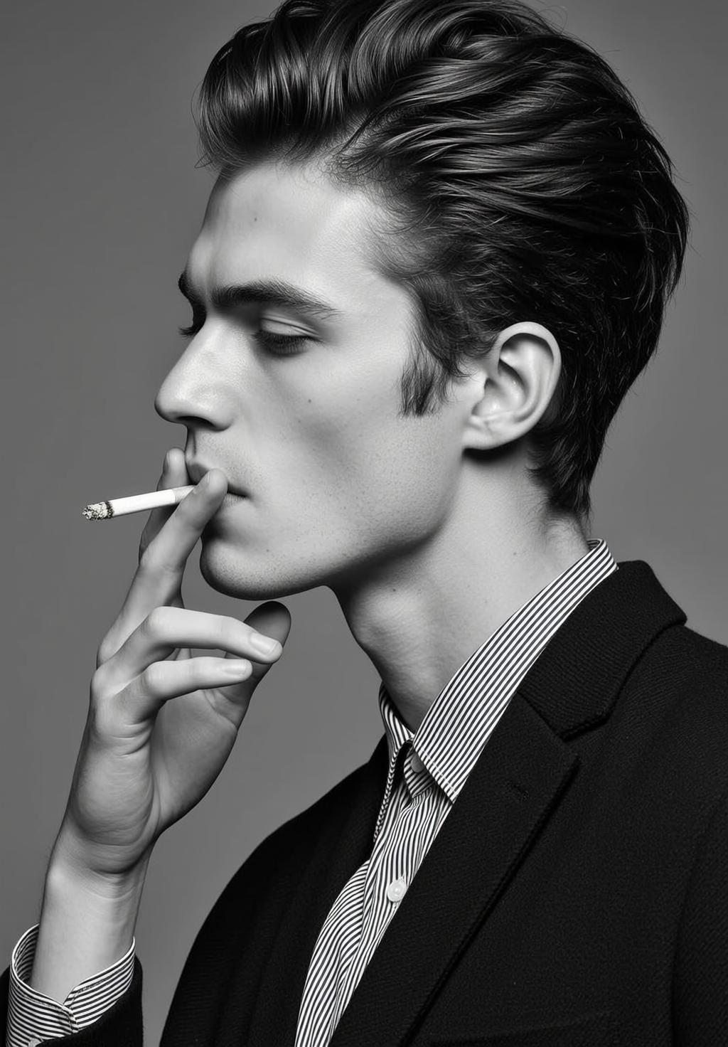 Black And White Medium Shot Portrait Young Man Profile Looking