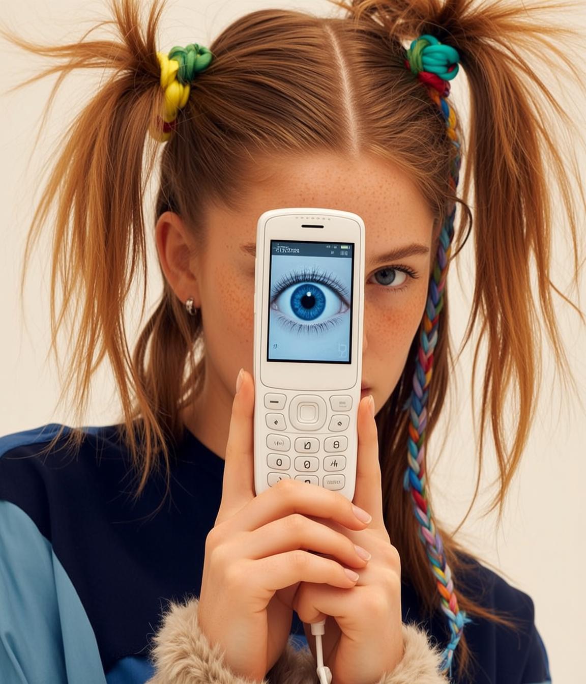 Creative Holding White Mobile Phone Vertically Front
