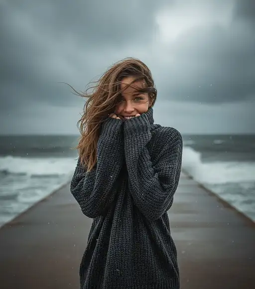 Stormy Pier Sweater Pose