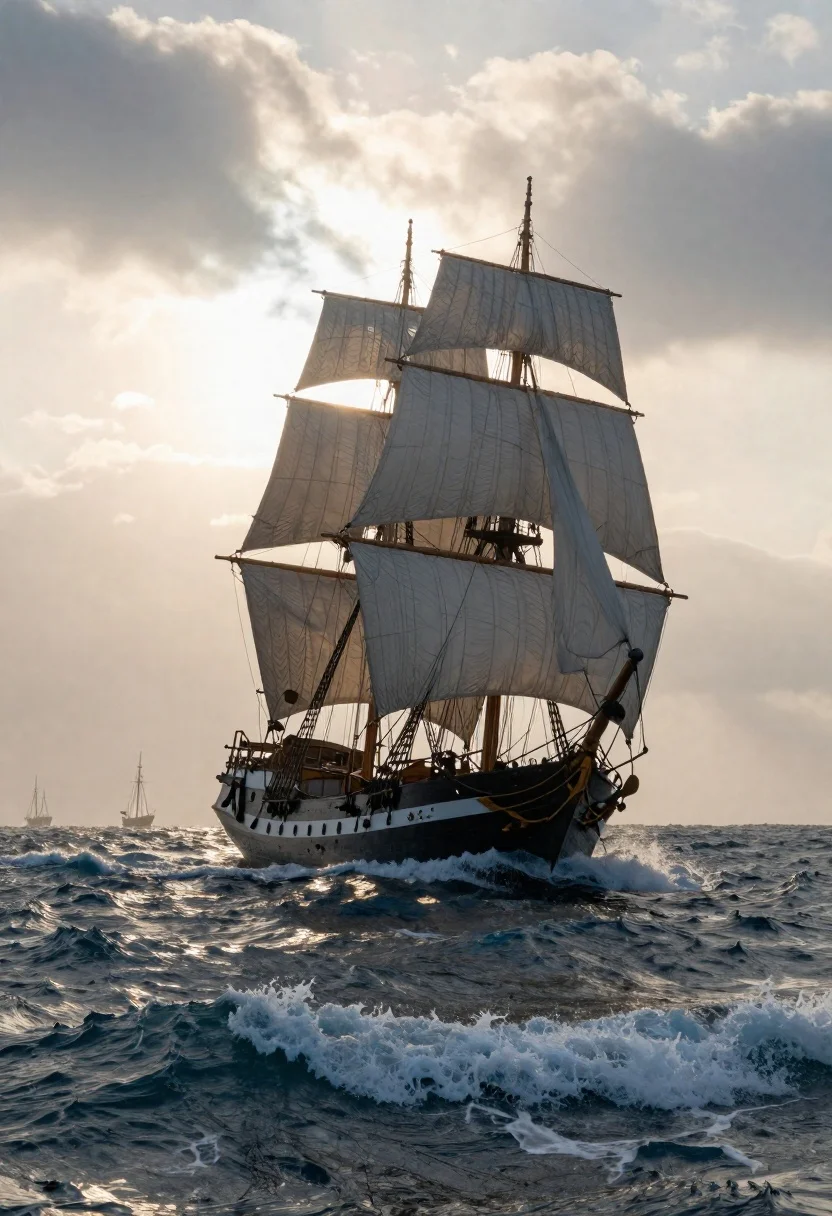Dramatic Maritime Painting Tall Sailing Ship Cutting Through Rough Seas reference photo