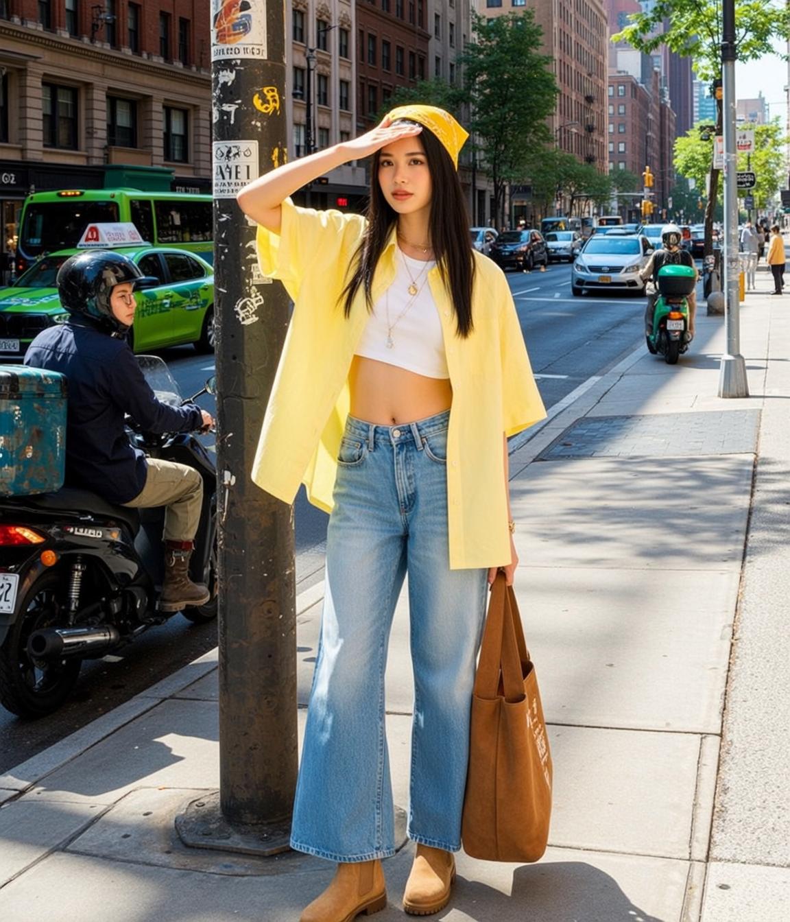 White Crop Top Straight Hair City Street Standing