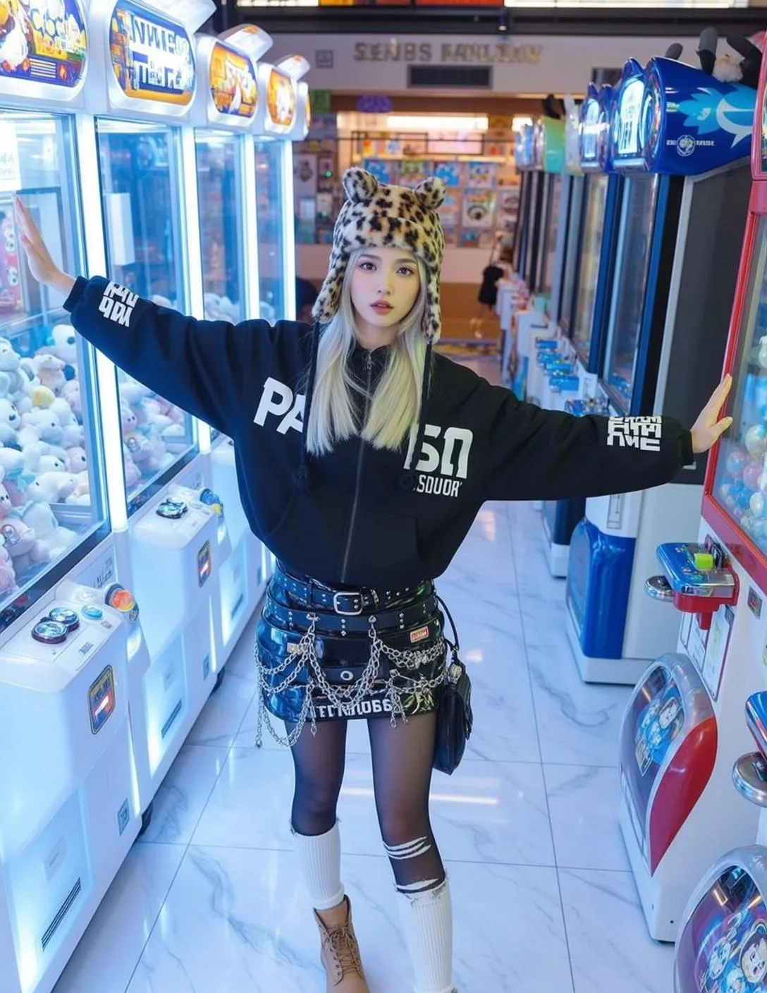 Y2k Young Long Blonde Fair Black Zip-up