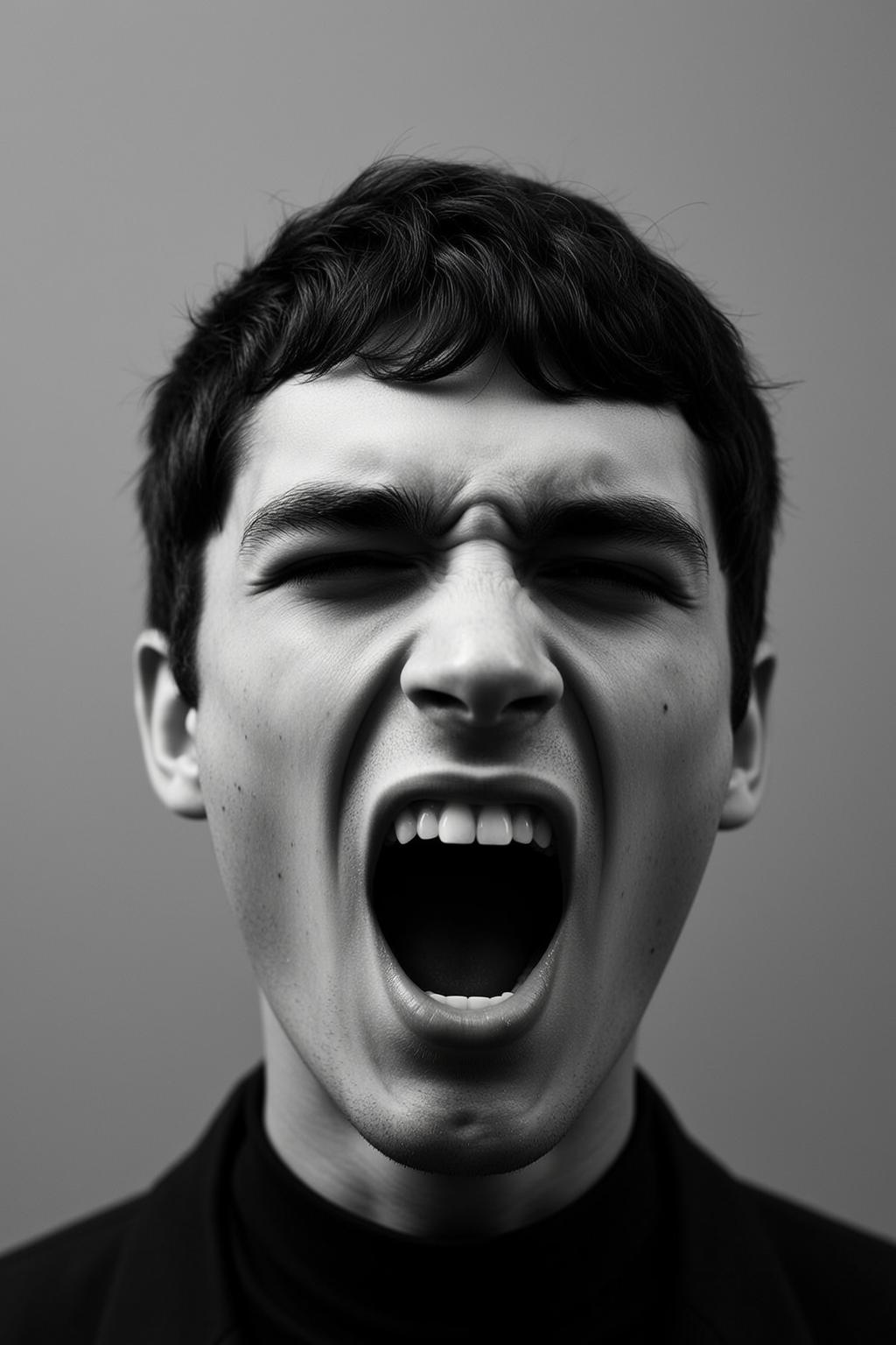 Photorealistic Black And White Medium Close-up Portrait Young Man With
