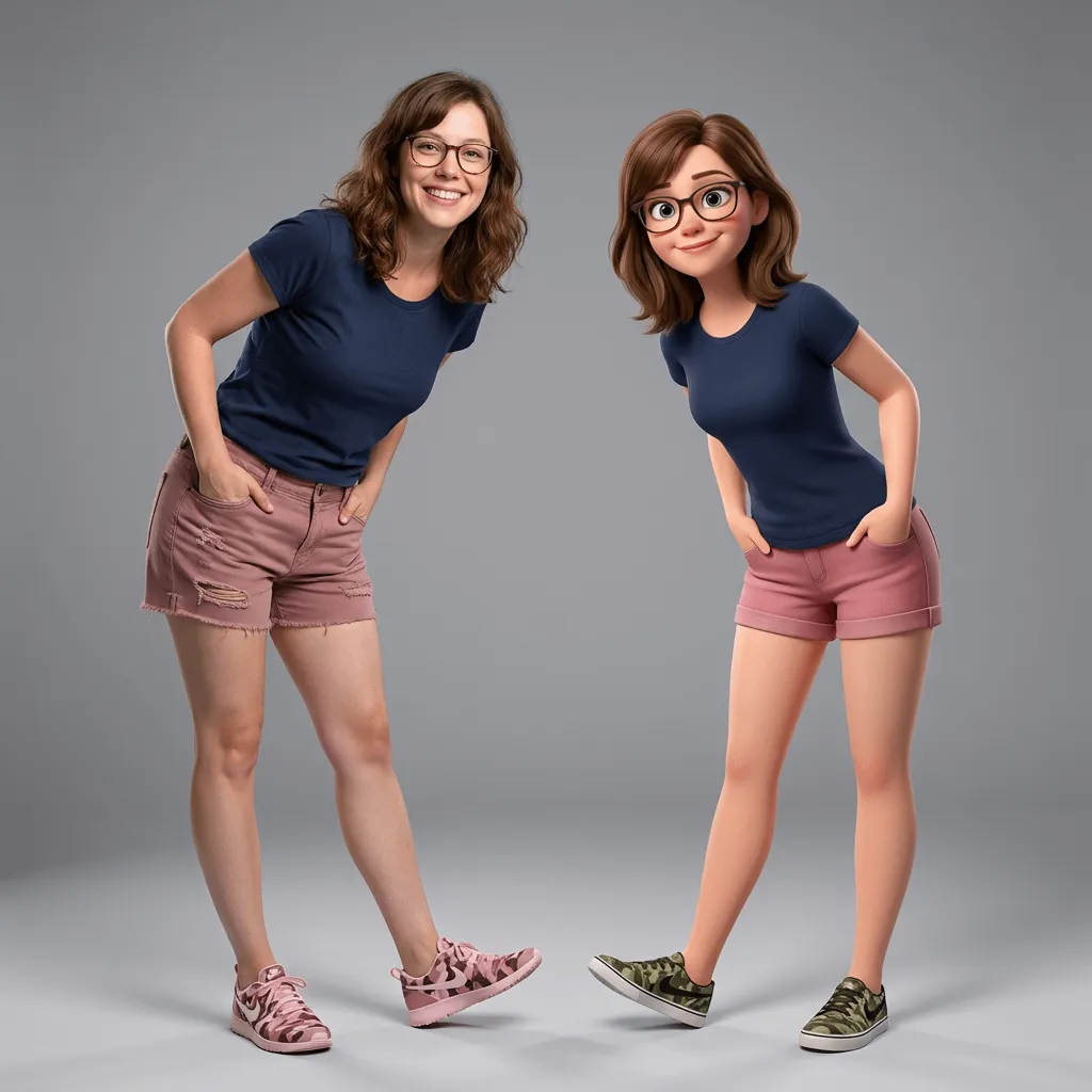 Two Cheerful Women Studio Portrait Pink Outfit Gray Background