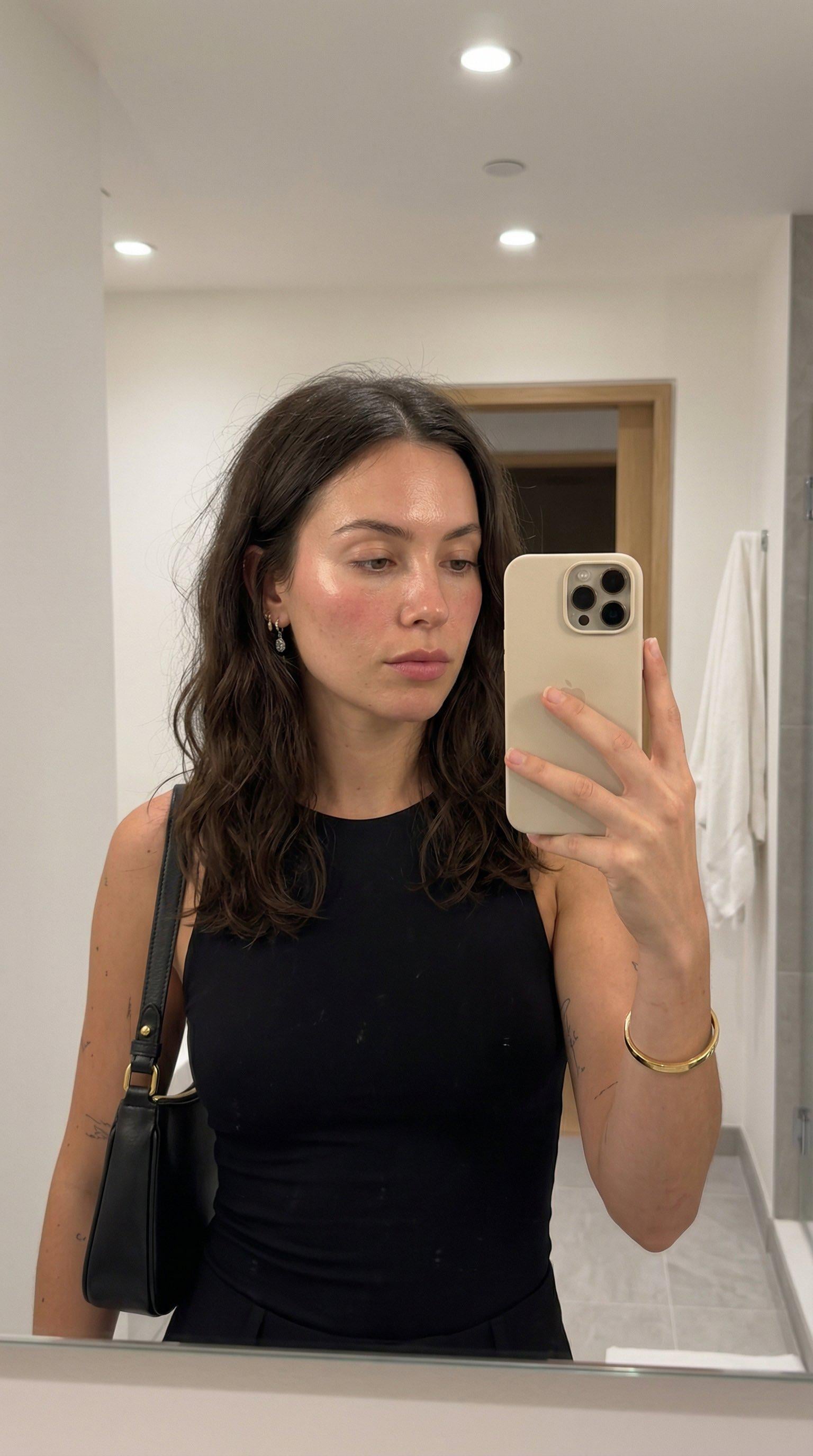 Modern Bathroom Mirror Selfie Neutral Expression