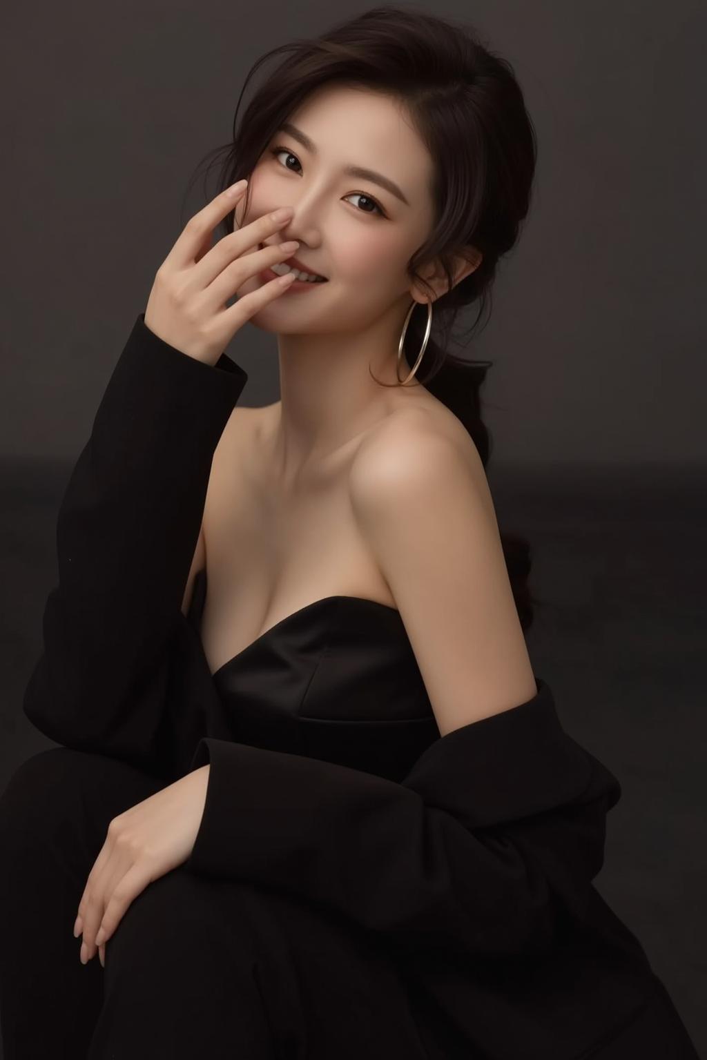 Black Blazer Coy Studio Pose