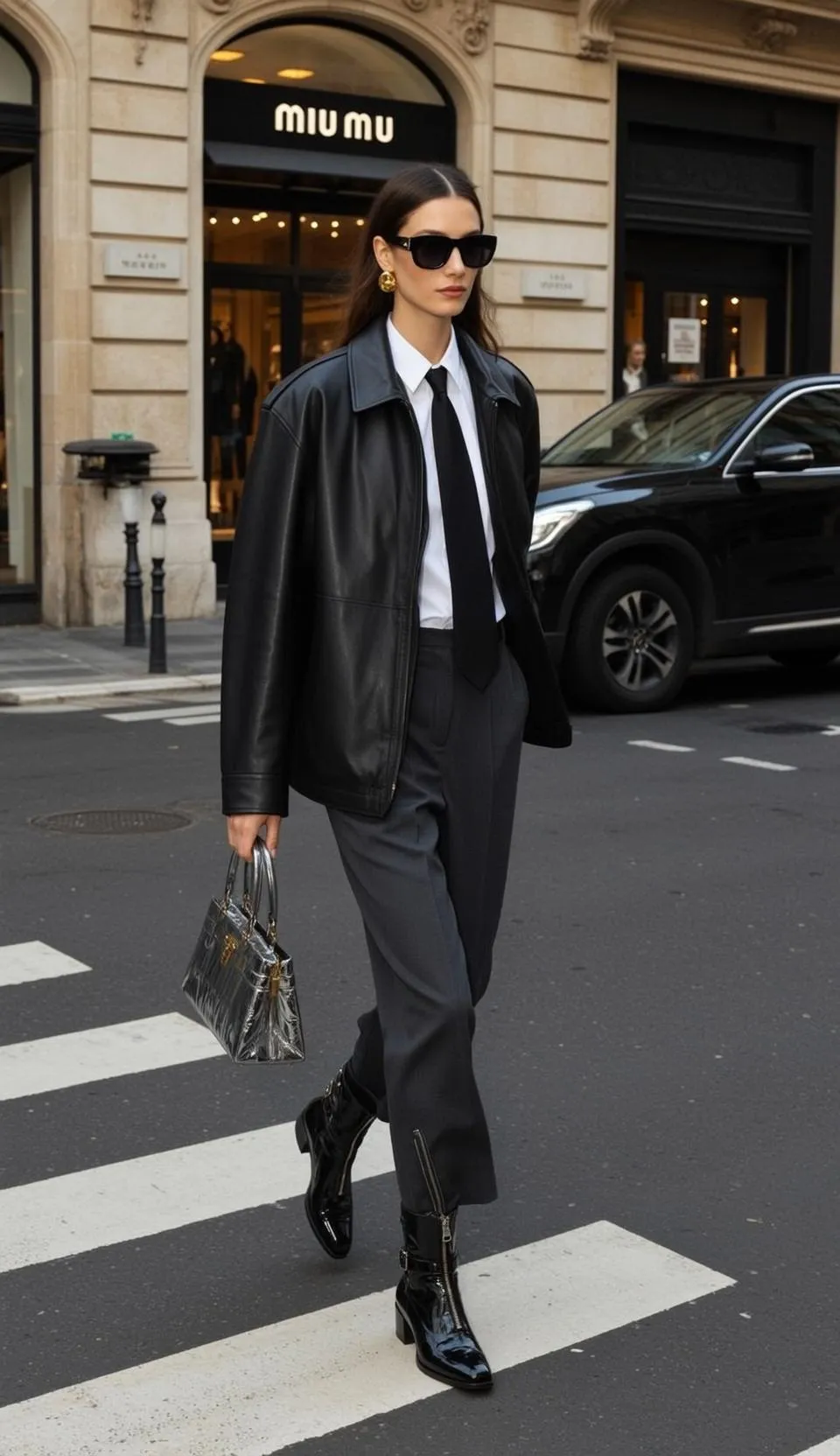 Sunglasses With White Collared Shirt Black Tie