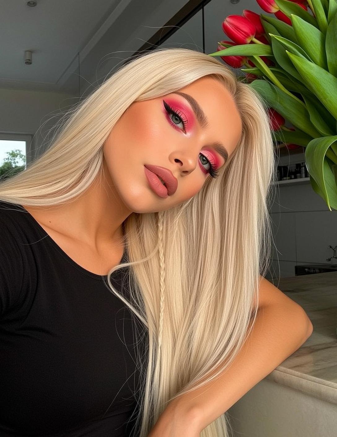Makeup Photorealistic Young Striking Blonde Hair Styled