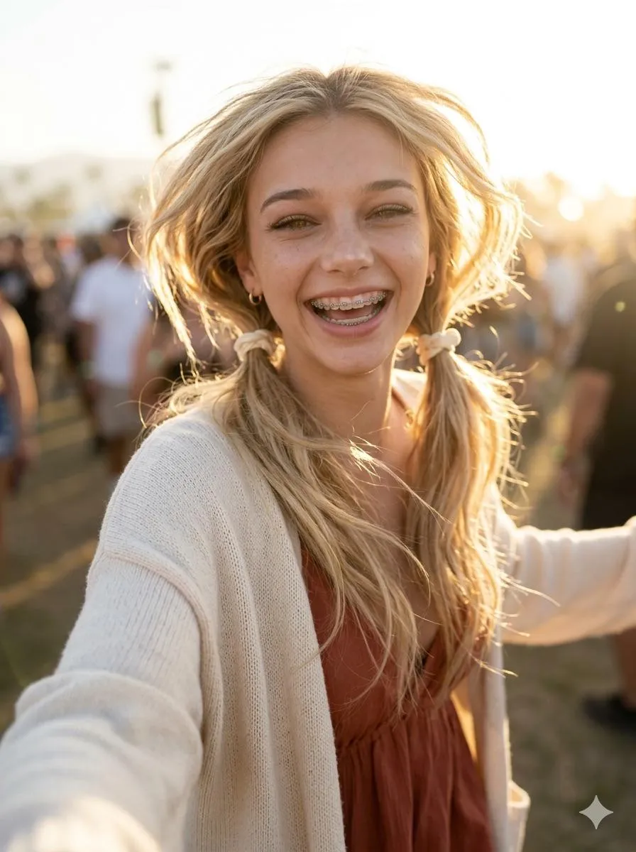 Outdoor Festival Selfie Golden Hour Glow