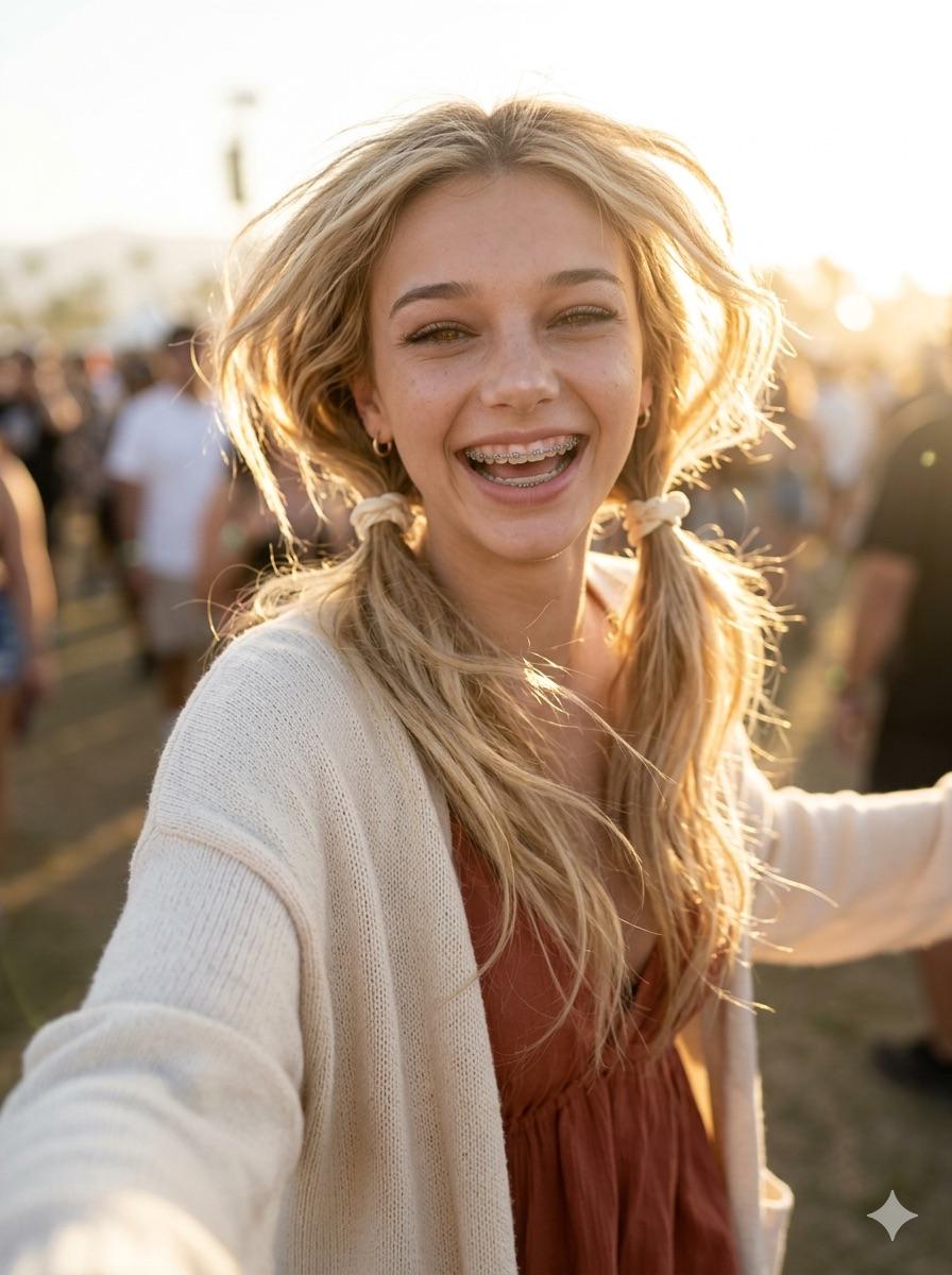 Outdoor Festival Selfie Golden Hour Glow