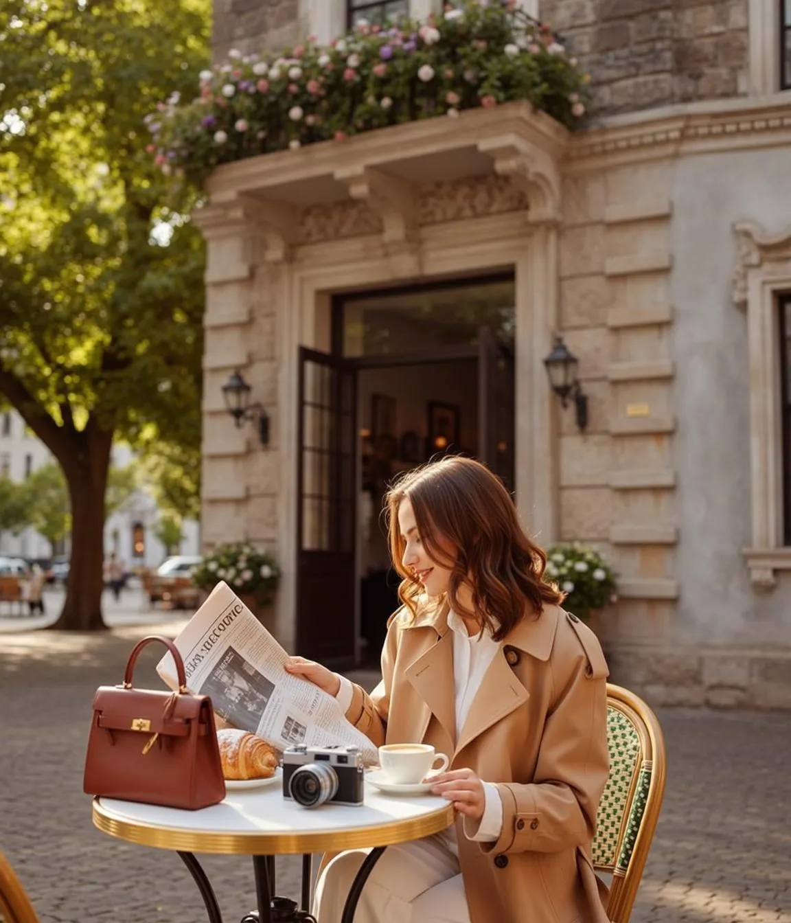 Cafe Newspaper Croissant Morning
