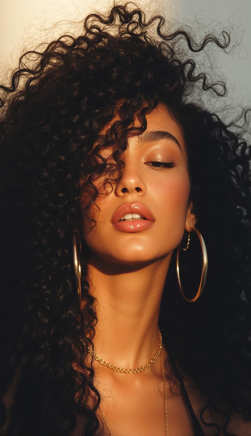 Hair Salon Young Long Voluminous Dark Curly