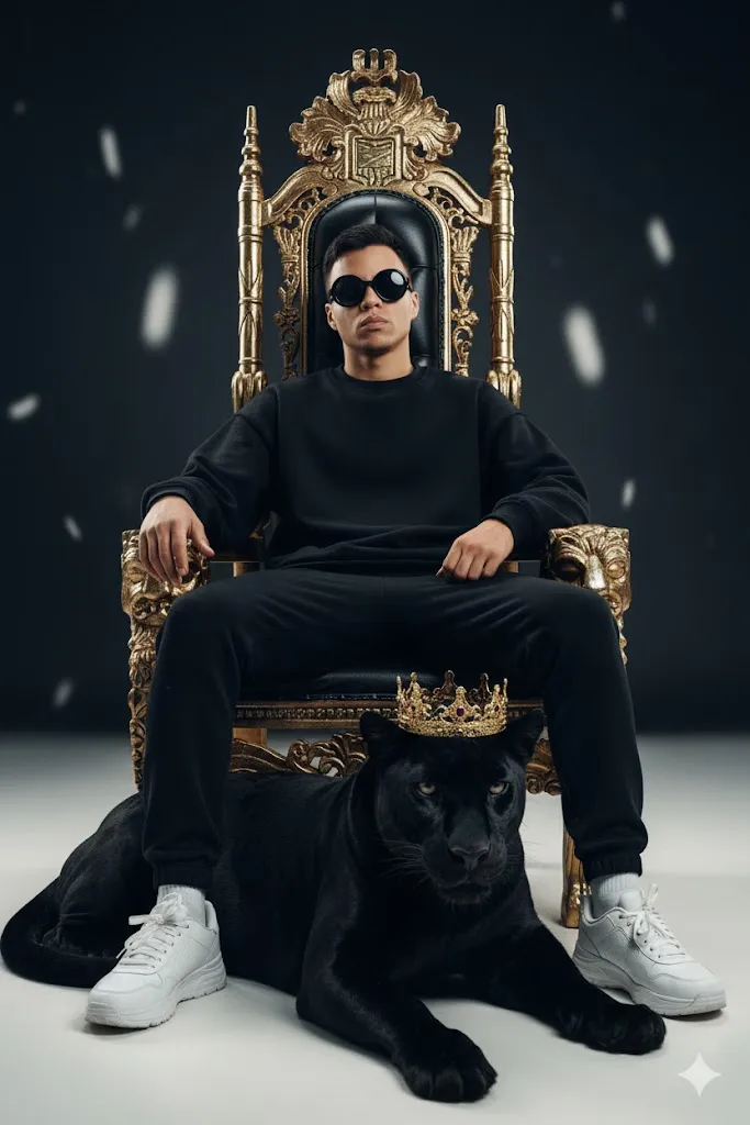 Man And Panther On Golden Throne