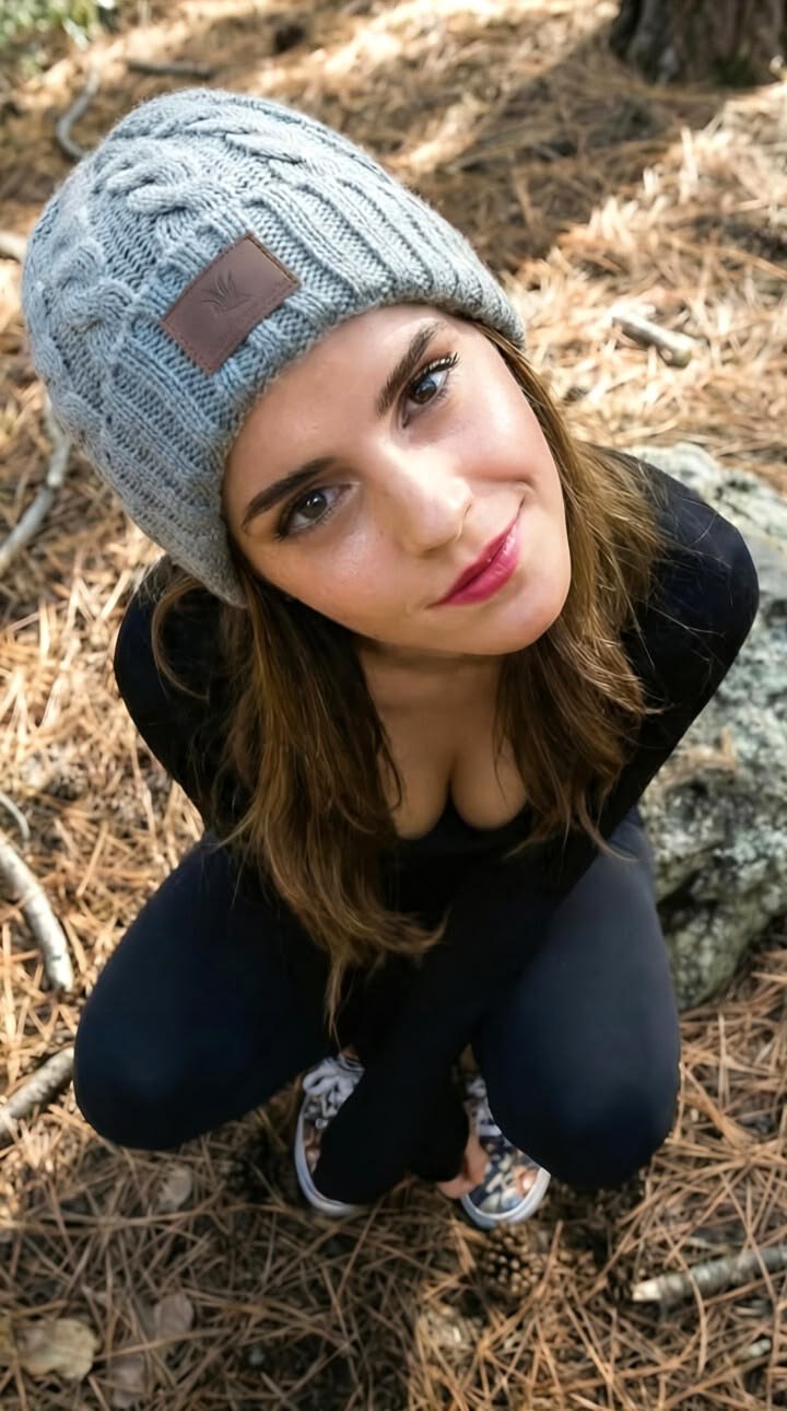 Angle Full Body In Crouching In Forest Looking Directly Up