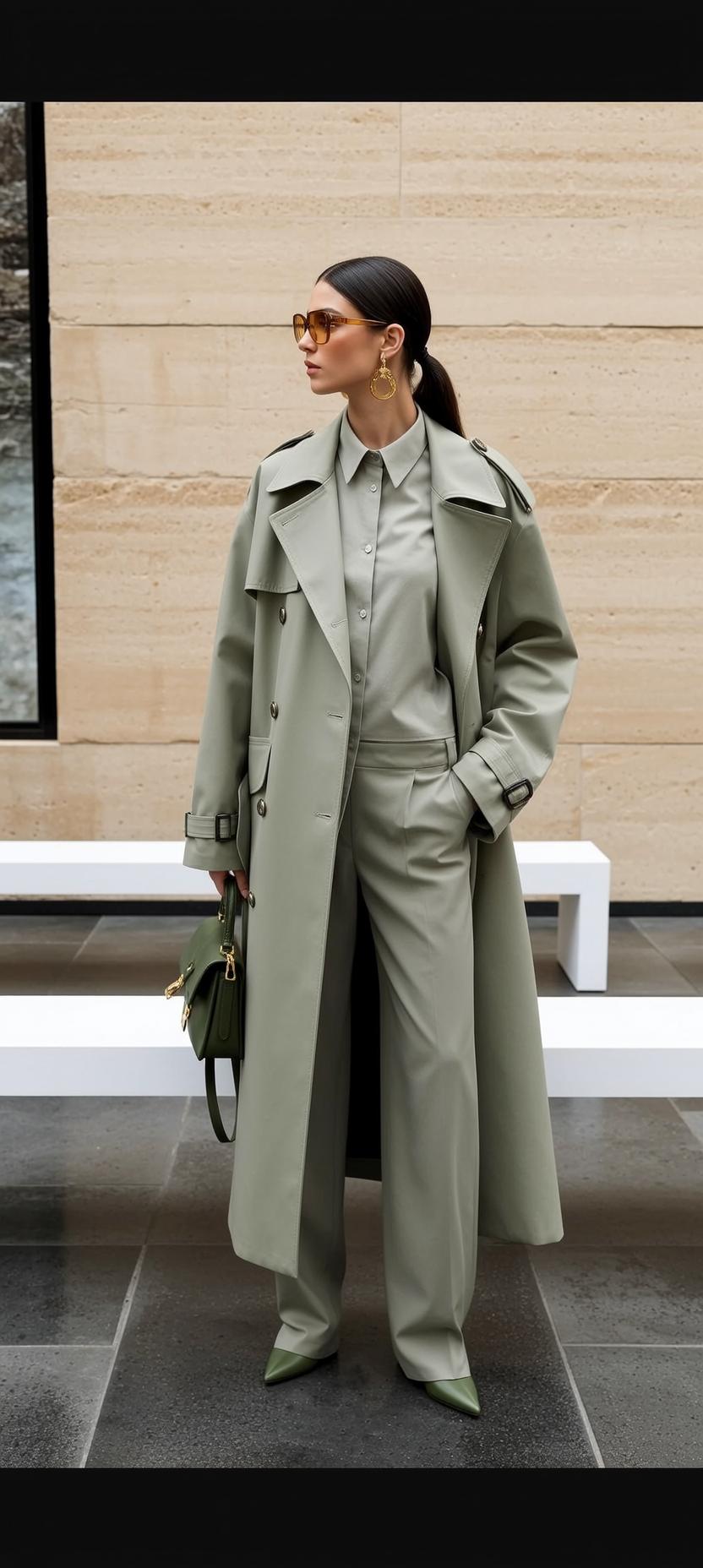 Green Outfit Urban Setting Standing