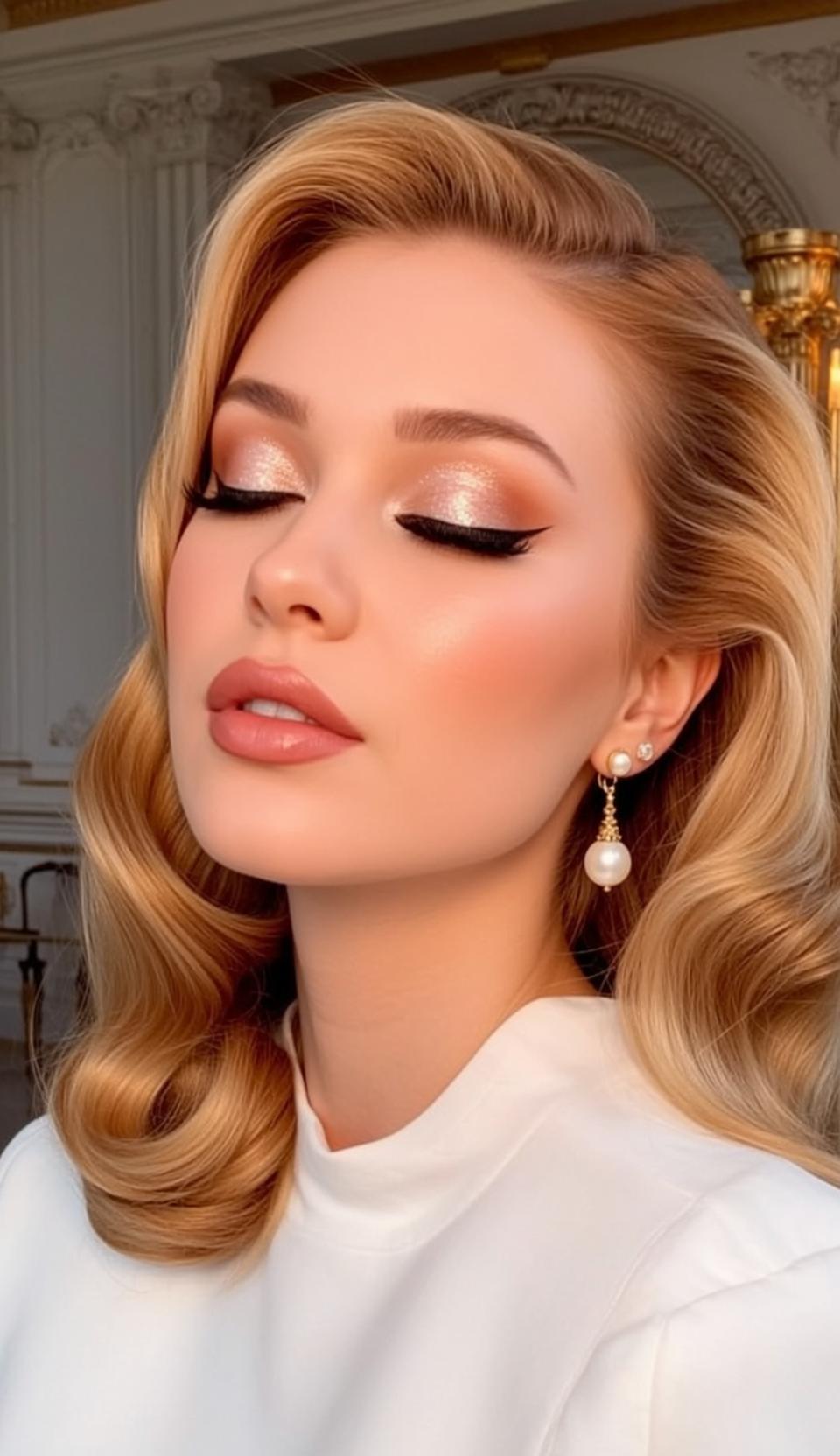 Hair Salon Young Blonde Wavy Styled Vintage