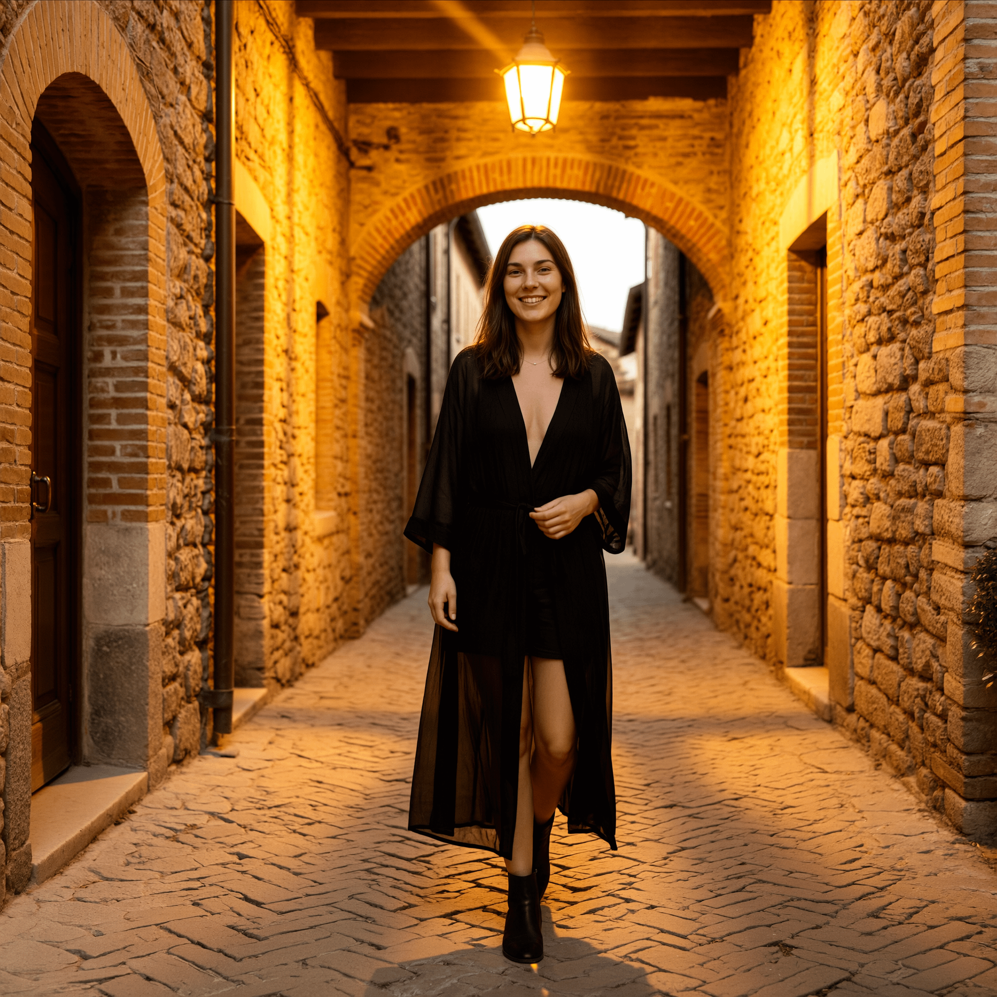 Walking In Historic Stone Alley At Dusk