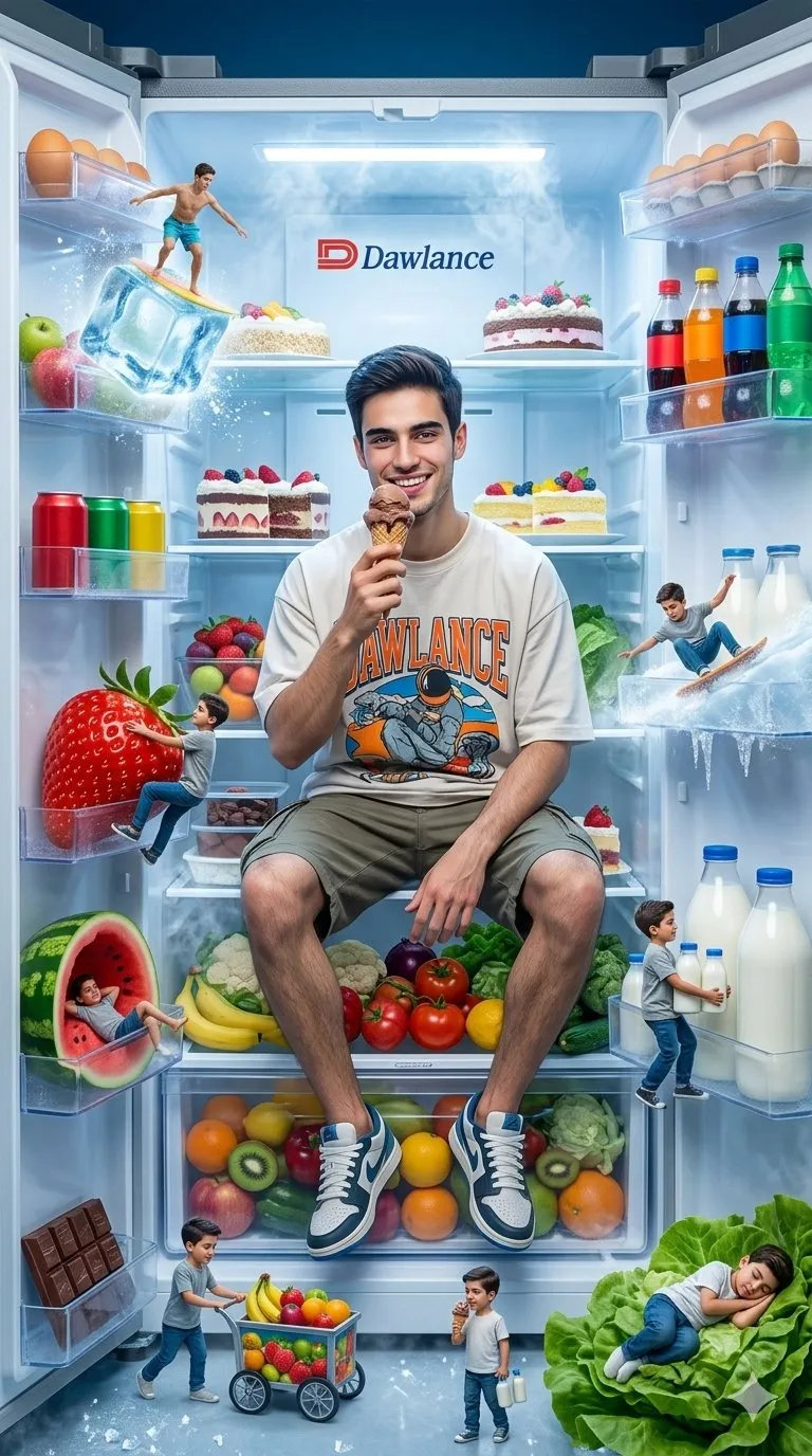 Eating Ice Cream In A Well Lit Refrigerator