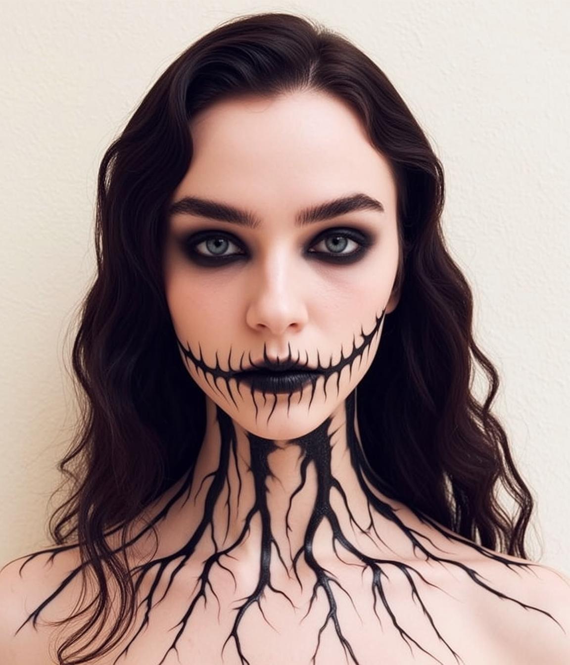 Halloween Makeup Young Dark Wavy Hair Blue