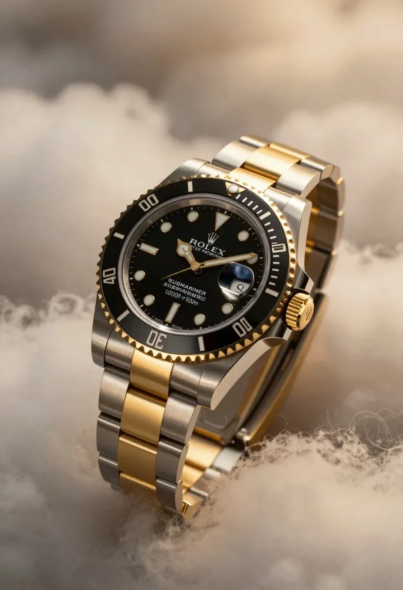 Luxury Rolex Submariner Wristwatch With Black Dial And Two-tone Steel