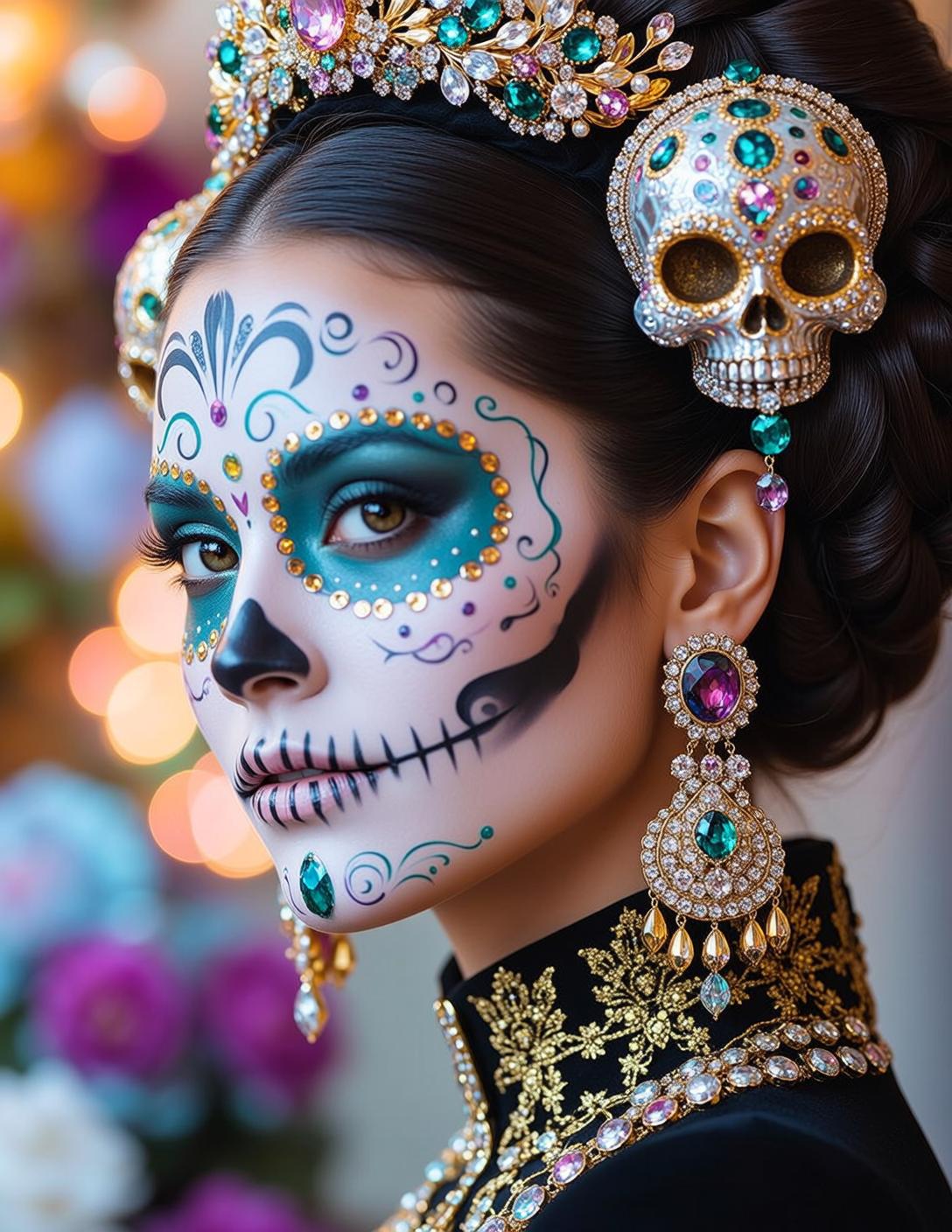 Halloween Makeup Intricate Sugar Skull Dark Brown
