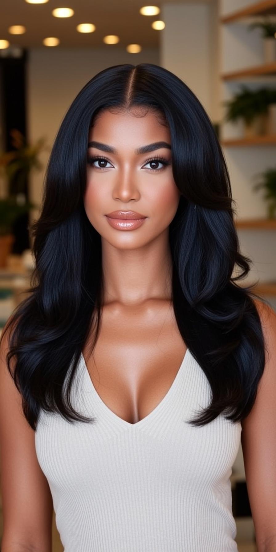 Young Woman Tan Skin Studio Plants