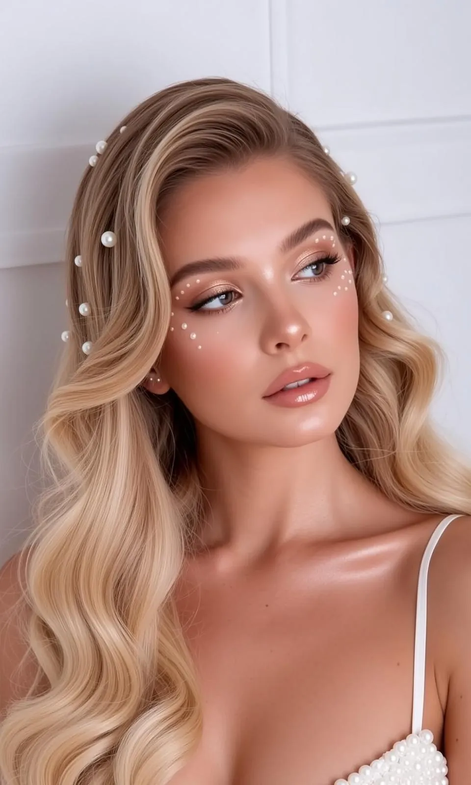 Makeup Photorealistic Young Long Wavy Blonde Hair